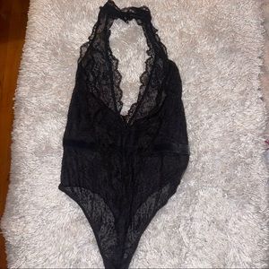 Victoria’s Secret black lace velvet trim onsie size XS